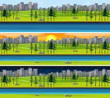 Free vector nature landscape scene at different times of day
