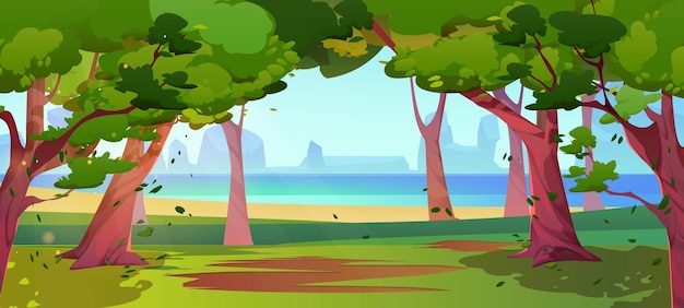Бесплатное векторное изображение Природный ландшафт с лесом на берегу реки