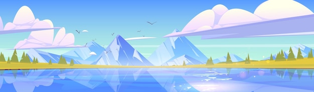 Бесплатное векторное изображение Природный ландшафт с горами и голубым прудом