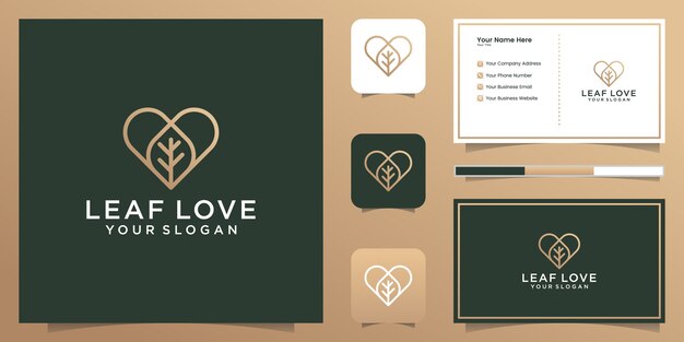 Premium Vector Nature Leaf And Love Logo Line Art Style And Business Card