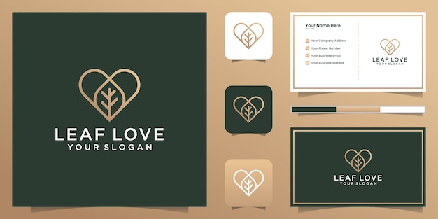 Premium Vector Nature Leaf And Love Logo Line Art Style And Business Card Premium Vector Nature Leaf And Love Logo Line Art Style And Business Card