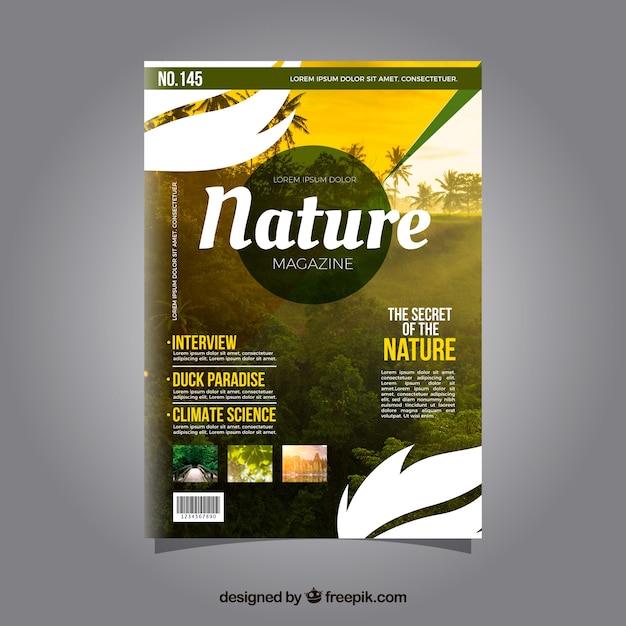 Free vector nature magazine cover template with photo