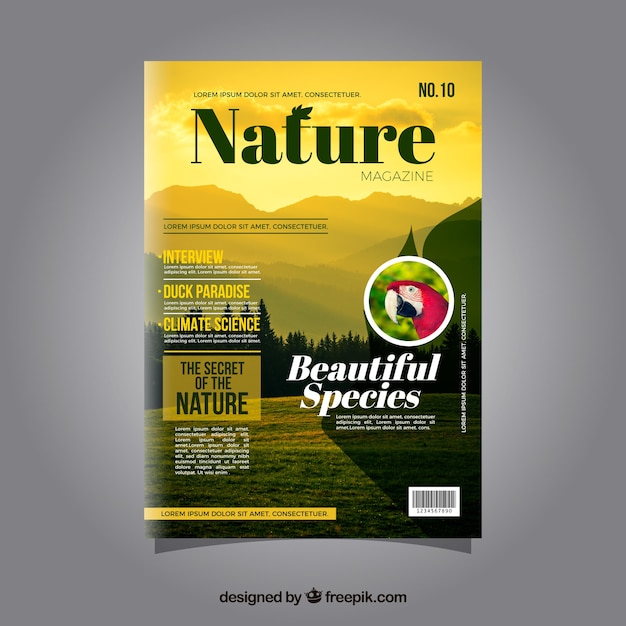 Free vector nature magazine cover template with photo