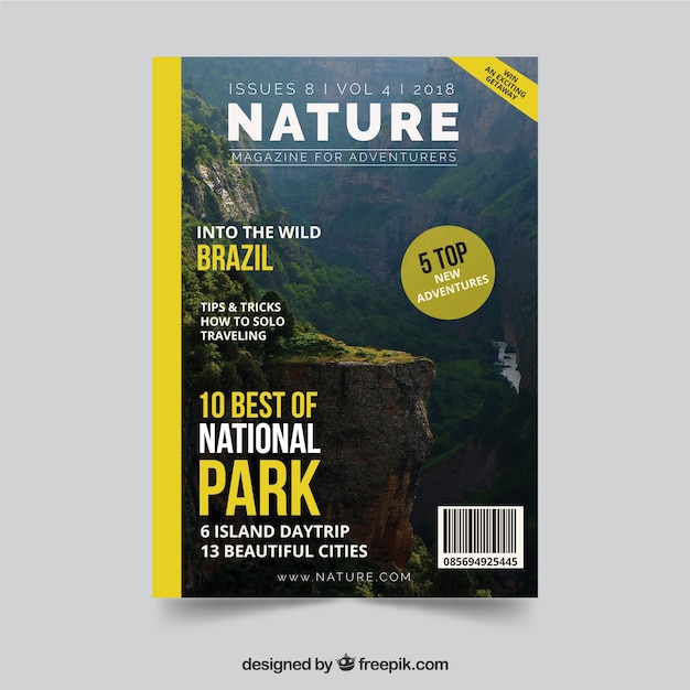 Nature magazine cover template with photo