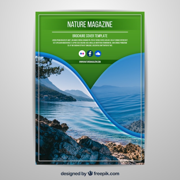 Vettore gratuito modello di copertina della rivista natura con foto