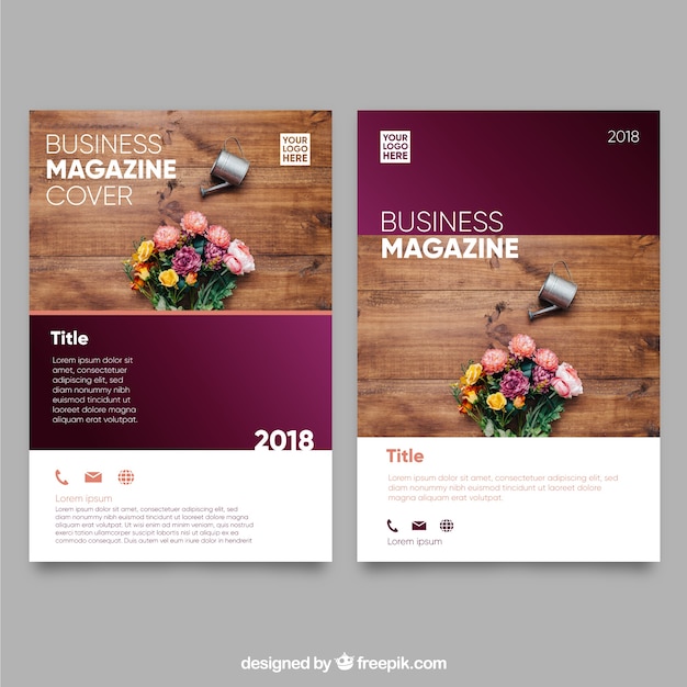 Free vector nature magazine cover template with photo