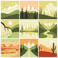 Free vector nature mountain icons