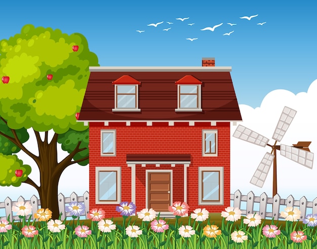 Nature rural house illustration