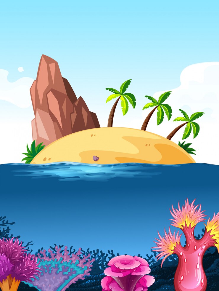 मुफ़्त वेक्टर nature scene background with island on the ocean