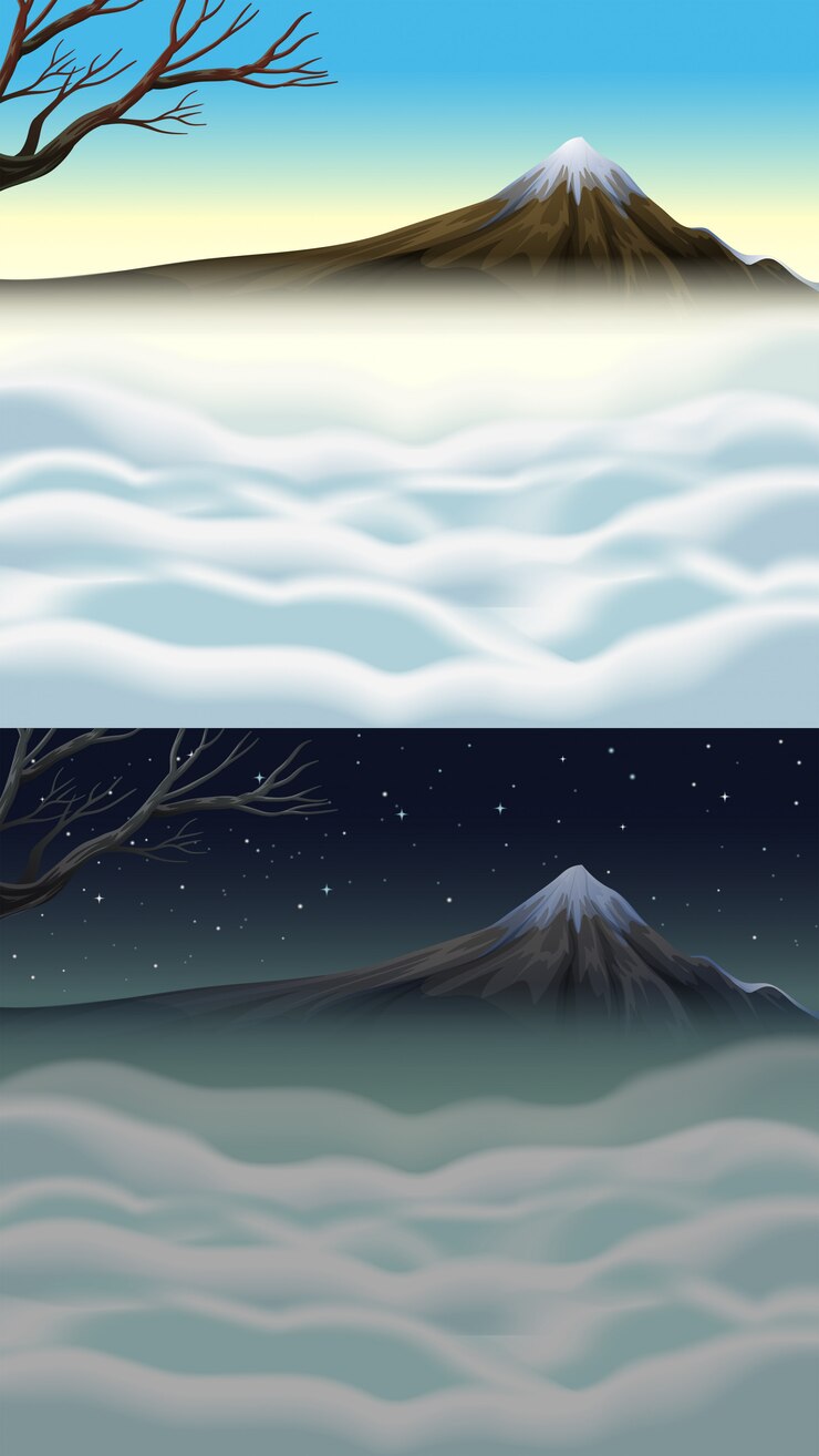 Free Vector nature scene background with mountain and fog
