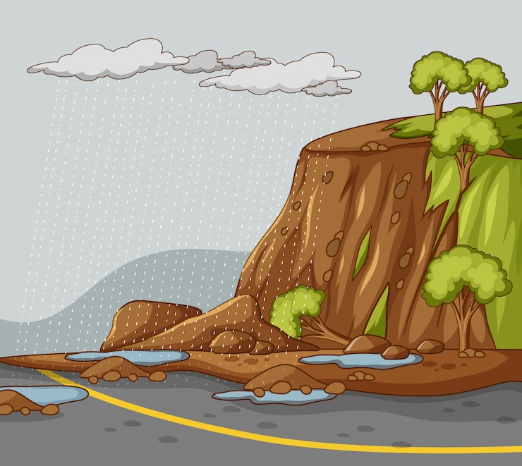 मुफ़्त वेक्टर nature scene background with mud slides and rain