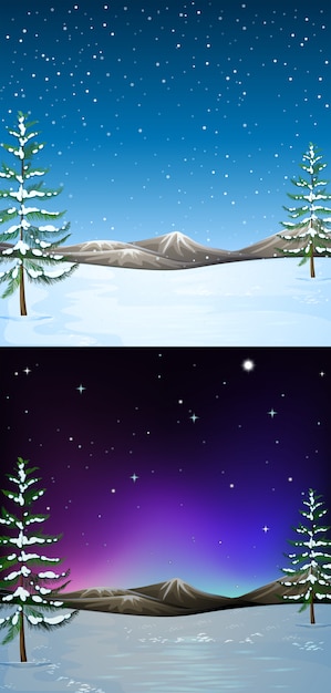 Nature scene background with snow falling