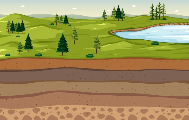 Free vector nature scene landscape with soil layers