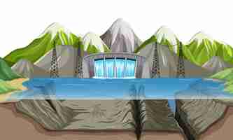 Free vector nature scene landscape with underwater of dam