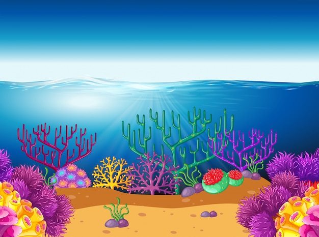 Vettore gratuito scena della natura con barriera corallina sott'acqua