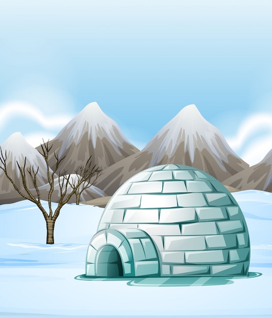 Free vector nature scene with igloo on the ground