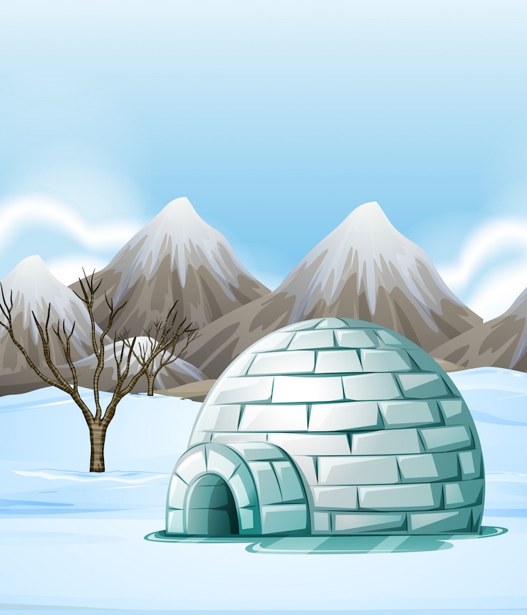 Free Vector nature scene with igloo on the ground