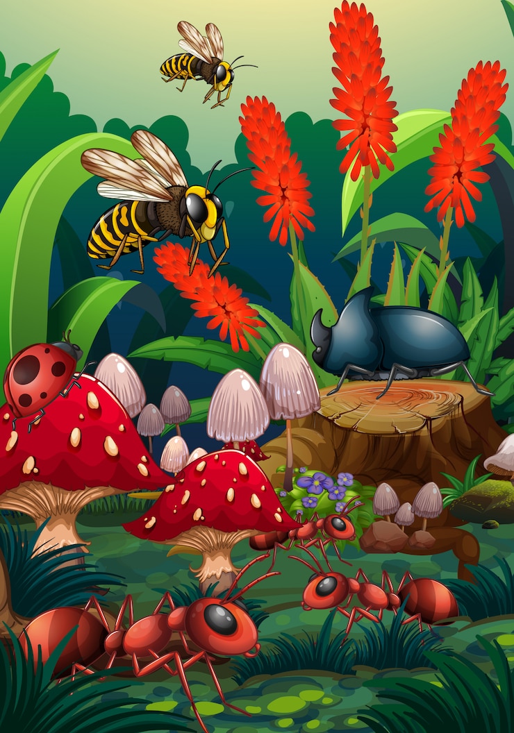 Free Vector nature scene with insects in garden