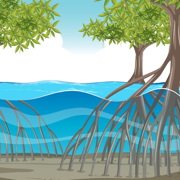 Free vector nature scene with mangrove trees in the water