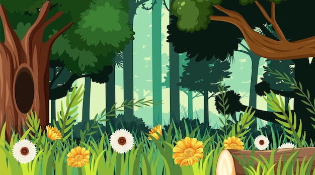Free vector nature scene with many trees and flowers
