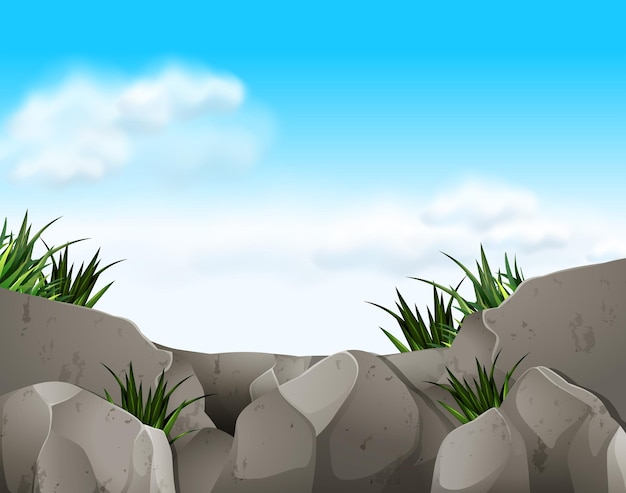 Бесплатное векторное изображение Сцена природы с скалами и небом