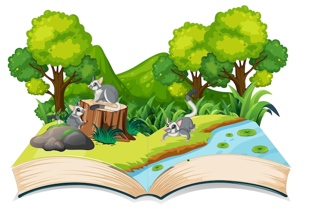 Free vector nature scene with sugar gliders and trees