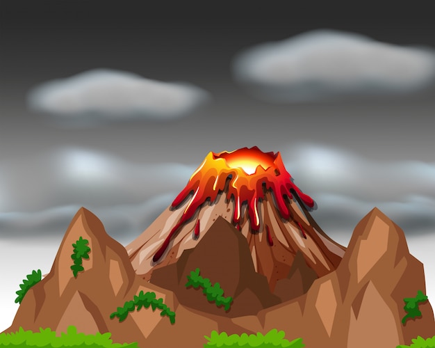 Nature scene with volcano eruption