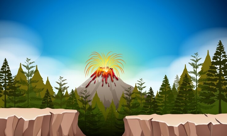 Free Vector nature scene with volcano eruption