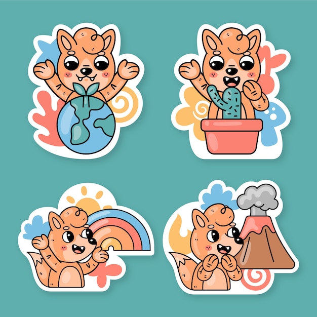 Free vector nature stickers collection with fred the fox