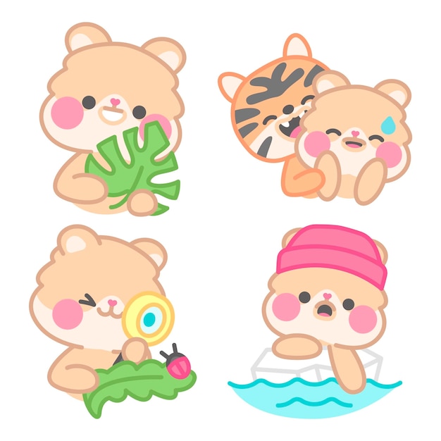 Free vector nature stickers collection with kimchi the hamster