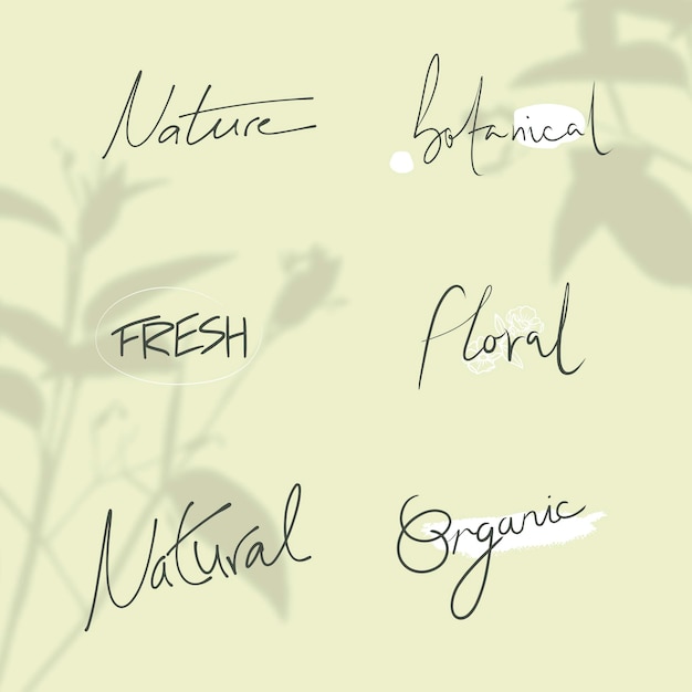 Nature words in minimal handwritten typography style vector