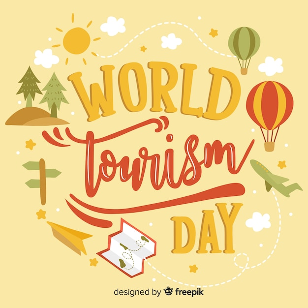 Free vector nature world tourism day lettering