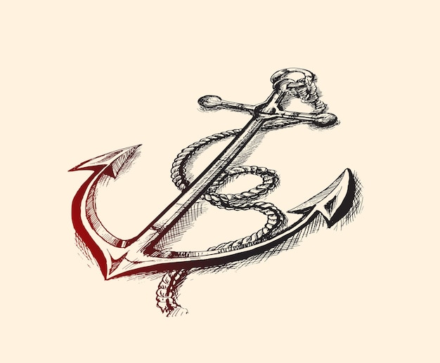 Nautical Anchor with rope Hand Drawn Sketch Vector illustration