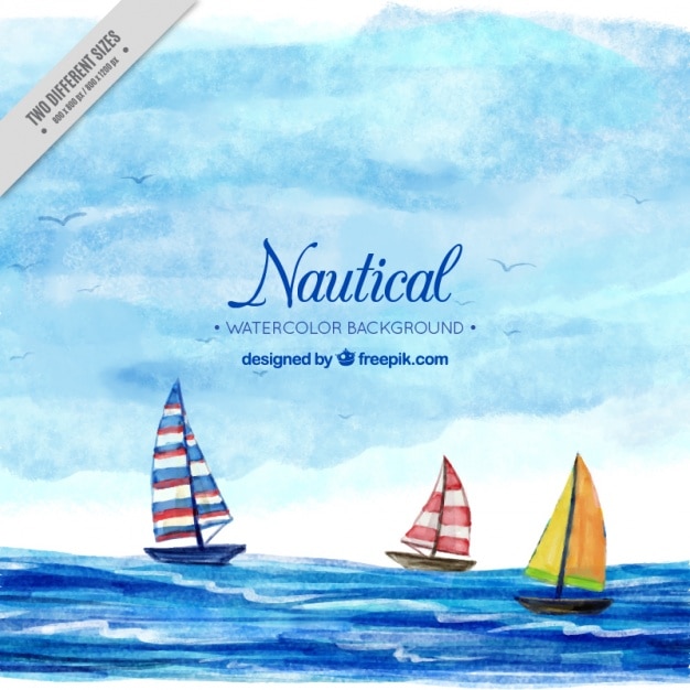 Free vector nautical background with boats, watercolors