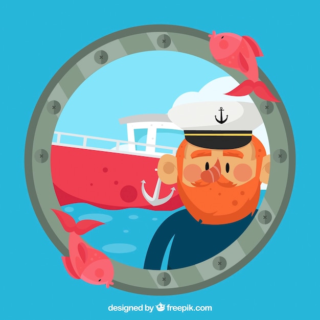 Nautical background with captain and boat