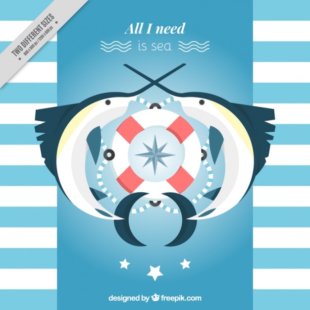 Free Vector nautical background with fish and life preserver