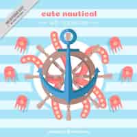 Free vector nautical background with octopuses and anchor
