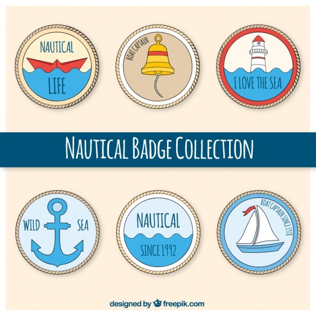 Free vector nautical badges, hand drawn