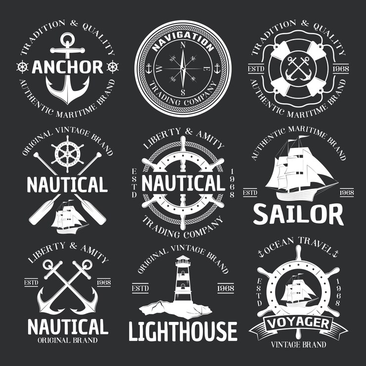Free Vector nautical emblem set on black