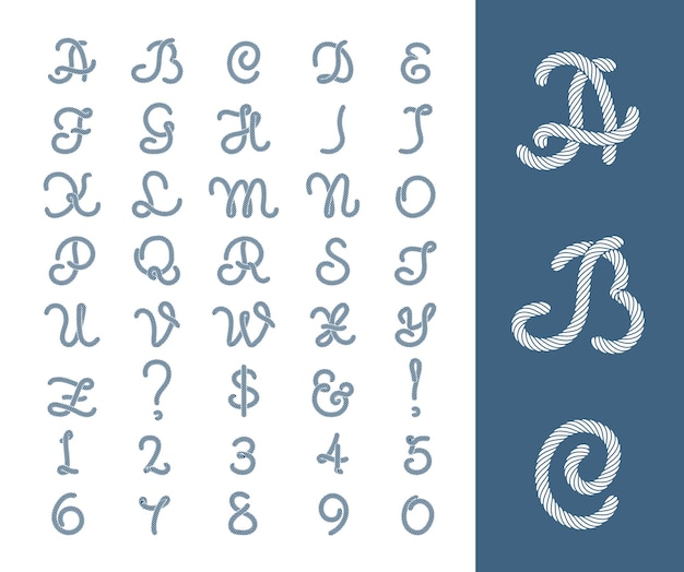 Nautical Rope Letters Thread Font With Ropes. Figure Of Number Cord.