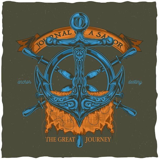 Free vector nautical t-shirt label design with illustration of anchor. v