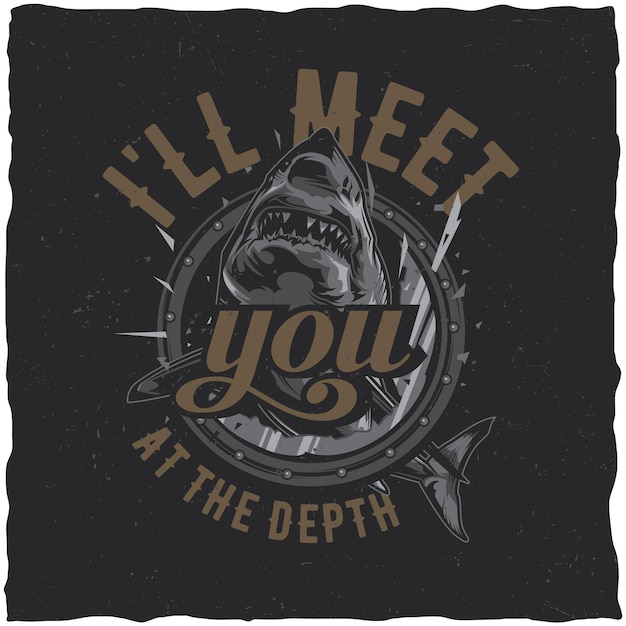 Free vector nautical theme t-shirt  design with illustration of angry shark