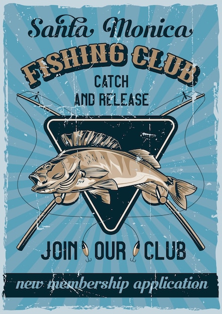 nautical theme vintage poster design with illustration of fish