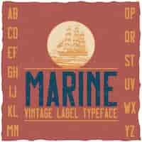 Vettore gratuito carattere tipografico vintage nautico e design di etichette di esempio.