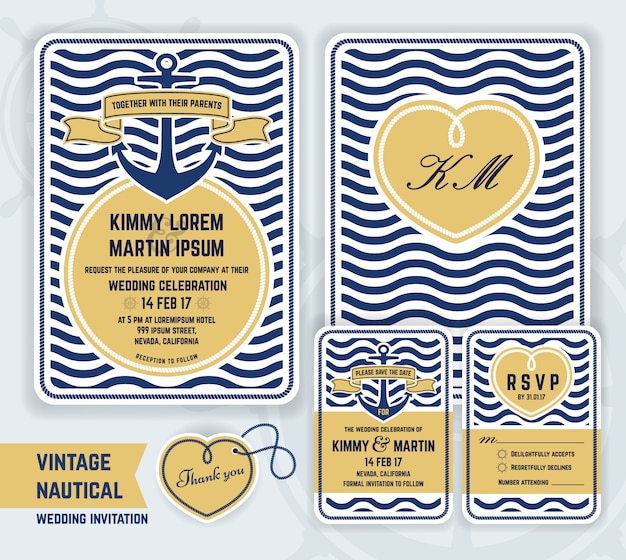 Free vector nautical wedding invitation
