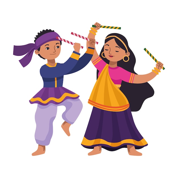 Free vector navratri dancers characters isolated icon