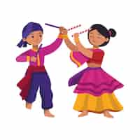 Free vector navratri dancers man and woman isolated icon