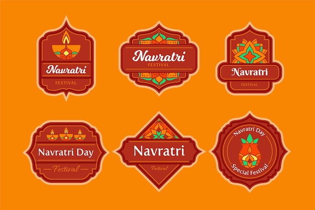 Free vector navratri traditional labels pack