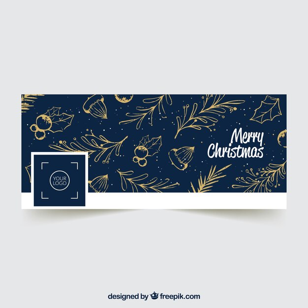 Navy blue facebook cover with golden leaves