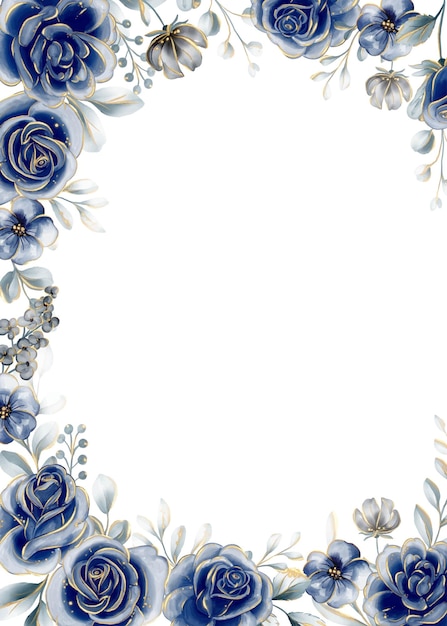 Free vector navy rose adorned golden glitter flower frame border